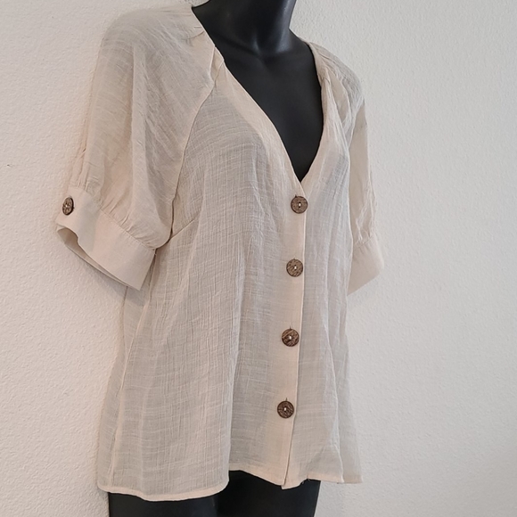 OLM Tops - OLM Button Down Short-sleeved Blouse